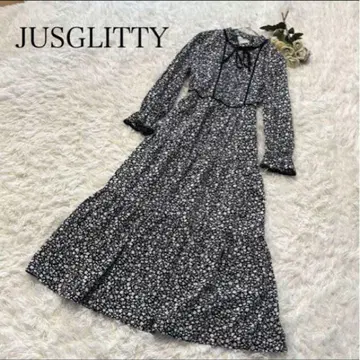 JUSGLITTY 저스길리티 꽃무늬 롱 원피스 M 블랙
