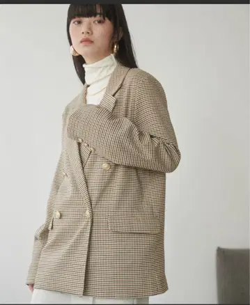 체크 무늬 더블 브레스트 자켓