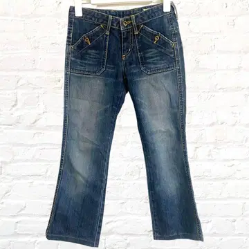 에보와트 데님 플레어 팬츠 앵클 기장 워시 가공 슬림 Y2K