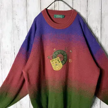 일본제 레어 컬러 디자인 니트 자수 버건디 멀티 컬러 빅 루즈