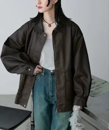 forksy. 빈티지 더블 지퍼 빅 블루종