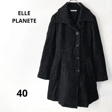 엘르 플래닛 도트 무늬 플레어 코트 A라인 빅 사이즈 울 혼방 멋쟁이