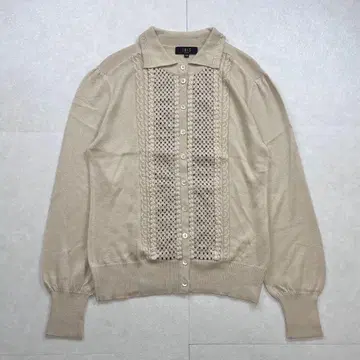 [컨디션 최상] DAKS 시스루 니트 폴로 가디건 베이지 40