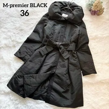 [엠프리미어블랙] 허리 리본 다운 코트 여배우 옷깃 블랙 미실루엣