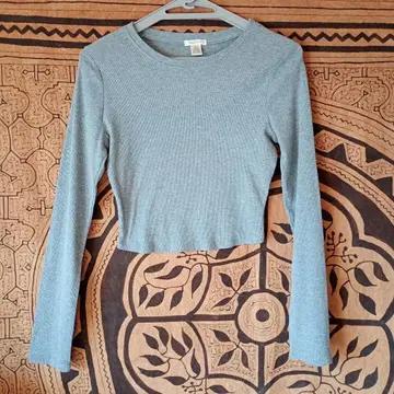 미국 구매 미사용품 그레이 리브 편 긴팔 크롭 상의