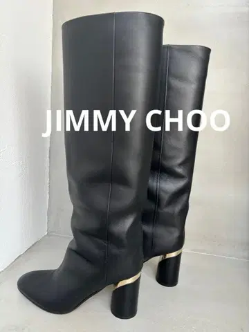 지미추 블랙 가죽 롱 부츠