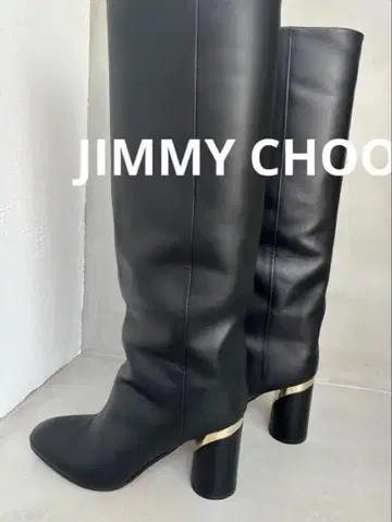 지미추 블랙 가죽 롱 부츠