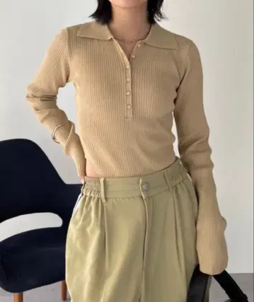 [ 완판 ] HANNE 폴로 니트 바디 수트 베이지