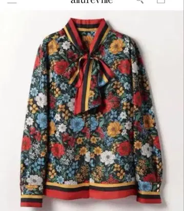 미사용 룰루윌비 꽃무늬 보타이 셔츠 블라우스 보태니컬 무늬 플라워