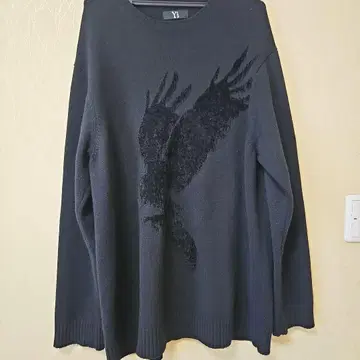 Y's 블랙 긴팔 스웨터 새 깃털 디자인