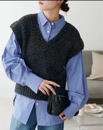 DISCOAT 슬라브 프릴 베스트 F 사이즈 차콜 그레이