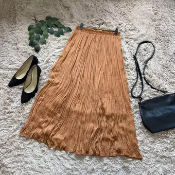 5972 푸두두 개더 롱 스커트 [ M ] 오렌지/맥시/새틴