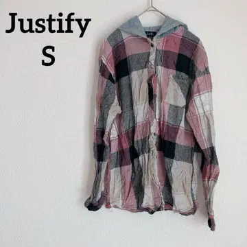 가격 인하 환영 Justify [ S ] 후드 부착 체크 셔츠 핑크