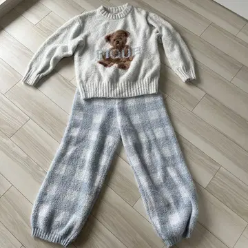 젤라또피케 파자마 룸웨어 곰 체크 파우더 젤라피케 스카이블루 화이트