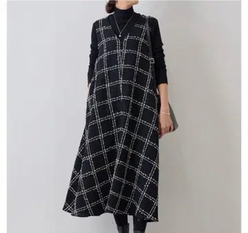 [택 포함 새상품] 비어즐리 체크 트위드 플레어 원피스 정가 3만 3천엔