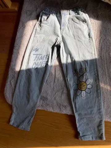 Agem 꽃무늬 자수 라이트 블루 팬츠