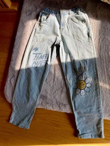 Agem 꽃무늬 자수 라이트 블루 팬츠