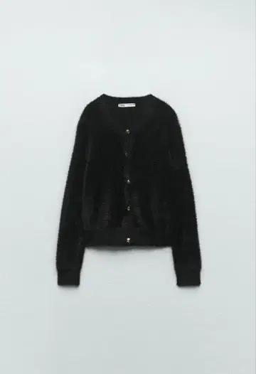 ZARA 블랙 퍼 스타일 라운드넥 가디건
