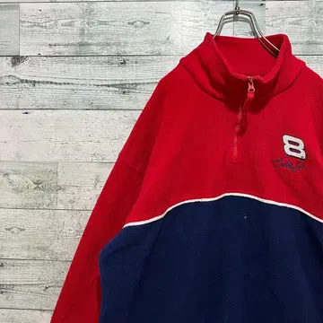 [최고 디자인] 자수 원포인트 로고 빅 루즈 레트로 플리스 하프 지퍼