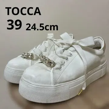 TOCCA 24.5cm 리본 스니커즈 화이트 신발 통굽