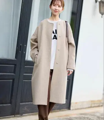 저널 스탠다드 슈퍼 140 비버 노카라 코트 38 베이지