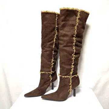 니하이 부츠 스웨이드 퍼 포함 스틸레토 브라운 23cm