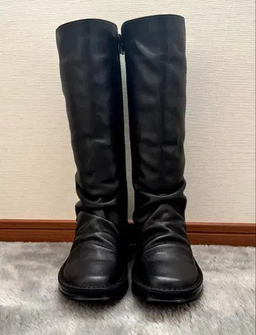 [인코르제] 롱 부츠 고급 가죽 블랙 설한지용 밑창 22.5cm