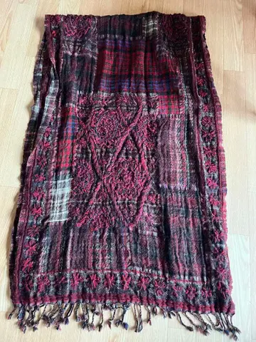 as know as ASZAKKA 보르도 계열 체크 무늬 대형 스톨 숄