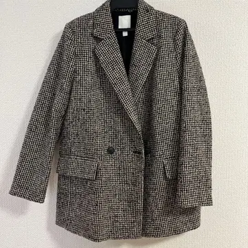 H&M 아우터 더블 브레스트 자켓 하운드투스 체크 블랙