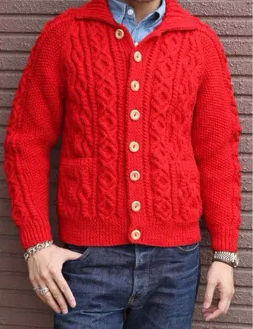 [ 새상품급 ] 인버아란 가디건 핸드 니트 3a 울 두툼한 그린 택