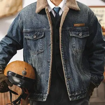 보아 카라 부착 다크 블루 데님 자켓