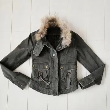 퍼 안감 데님 자켓 카키색 밀리터리