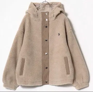 보송보송 U.S.POLO ASSN. 원포인트 로고 자수 보아 후드 블루종