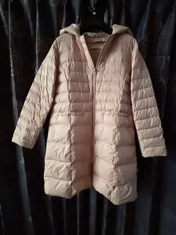 CROCODILE 후드 부착 핑크 베이지 다운 자켓