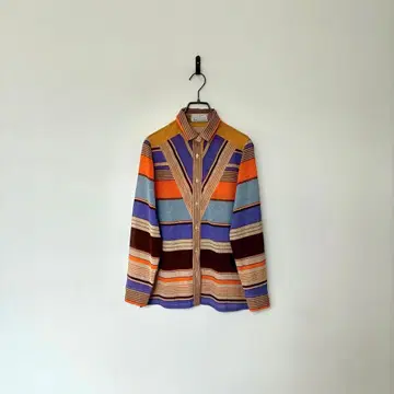 빈티지 60s 멀티 보더 셔츠 올 패턴 레트로 컬러풀 M 오샤레