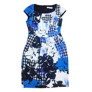 RINASCIMENTO 체크 하운드투스 체크 꽃무늬 슬리브리스 원피스 M