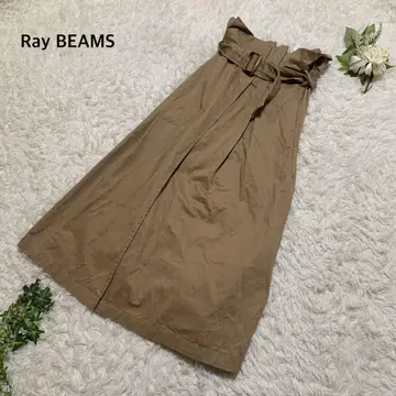 레이빔즈 롱 스커트 플레어 허리밴딩 면 혼방 벨트 포함 깔끔한