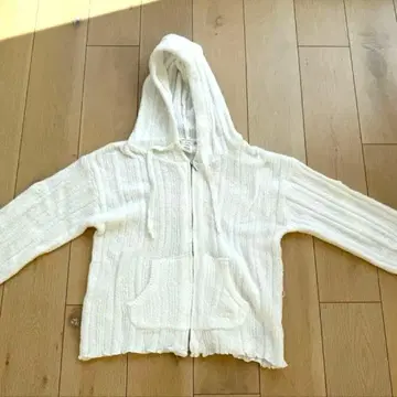 젤라또피케 후드 부착 리브 가디건 화이트