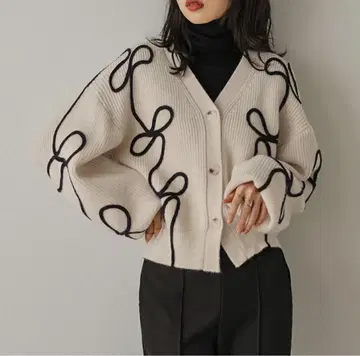리본 라인 니트 가디건