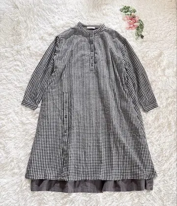 새상품급 IN NATURAL 인내추럴 깅엄 체크 원피스 긴팔 노카라