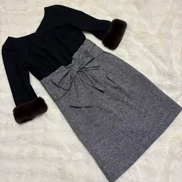 새상품급 JUSGLITTY 저스길리티 소매 퍼 울 리본 원피스