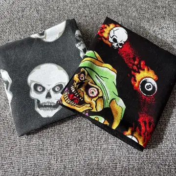 스컬 패턴 빈티지 반다나 2장 세트 80년대~90년대 미국제