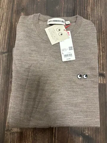 새상품 L 브라운 유니클로 안야 힌드마치 메리노 크루넥 스웨터