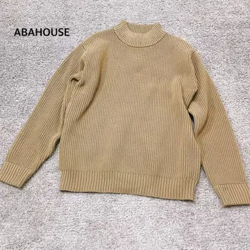 [ ABAHOUSE ] 하찌 모크넥 니트 남성용 베이지