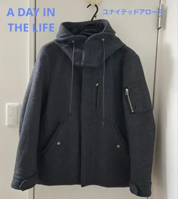 A DAY IN THE LIFE 후드 부착 울 혼방 코트 다크 그레이