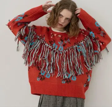 Unitage 프린지 꽃 패턴 니트