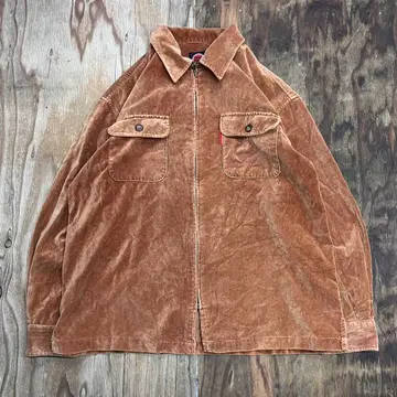 90s 럭키 스트라이크 벨로아 지퍼 셔츠 광택 vintage 플랩