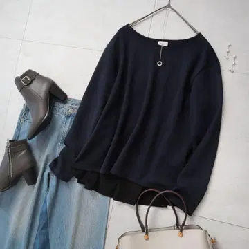 네이비 블랙 어반 리서치 도어스 백 티어드 블라우스 니트 긴팔