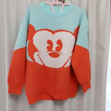 캐릭터 니트 스웨터 오렌지 스카이블루