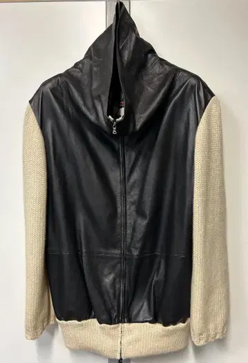 가죽 니트 후드 부착 자켓